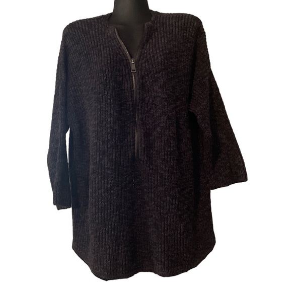 XL ABS Allen Schwartz hi-lo black 1/2 zip knit 3/4 sleeve cardigan sweater - Picture 4 of 16